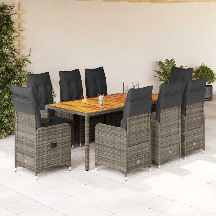 Gossi set bistro de gradina cu perne, 9 piese, gri, poliratan