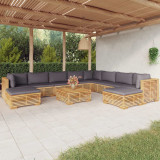VidaXL Set mobilier grădină cu perne, 11 piese, lemn masiv de tec