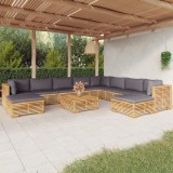 Cumpara ieftin Set mobilier grădină cu perne, 11 piese, lemn masiv de tec