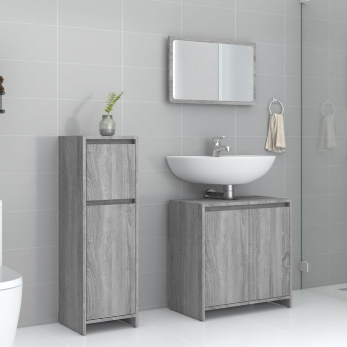 Gossi set mobilier de baie, 3 piese, gri sonoma, lemn prelucrat