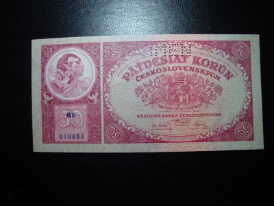 CEHOSLOVACIA 50 KORUN 1929 SPECIMEN AUNC+ foto