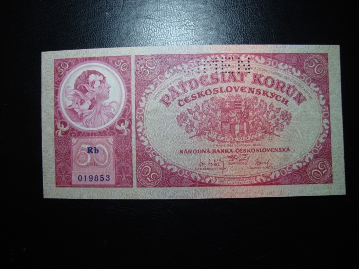 CEHOSLOVACIA 50 KORUN 1929 SPECIMEN AUNC+