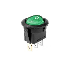 Intrerupator rocker rotund cu iluminare verde 6A 250V, 3 pini, 20mm, FL3-KCD1-101-08-GREEN