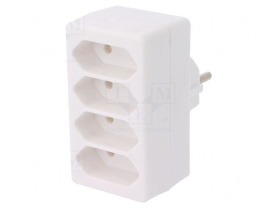Conector Alimentare AC Splitter 2P Rotund/Plat Alb foto