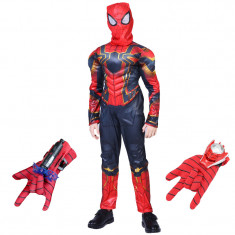 Set costum Iron Spiderman IdeallStore&reg;, New Era, rosu, 7-9 ani, doua manusi cu ventuze si discuri