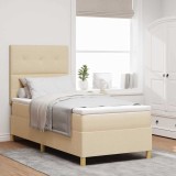 Cumpara ieftin Pat cu arcuri cu saltea cu headboard Crem 90 x 200 cm țesătură
