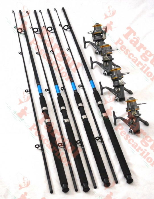 Set de 4 lansete 3m cu 4 mulinete kt 5000 cu 9 rulmenti si baitrunner