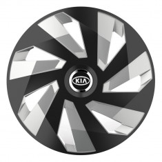 Set 4 capace roti pentru gama auto Kia, model Vector Black and Silver, R14