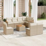 vidaXL Set canapele de grădină, 9 piese, cu perne, bej, poliratan
