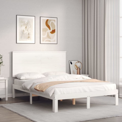 vidaXL Cadru de pat cu tăblie, alb, 140x200 cm, lemn masiv foto
