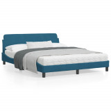 Cadru de pat cu tablie, albastru, 160x200 cm, catifea GartenMobel Dekor, vidaXL
