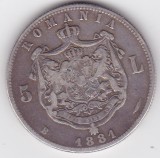 Moneda Argint Romania 5 Lei 1881 Carol I Domnul, 6 Stele. Numismatica