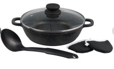 Cratita din aluminiu turnat 28x7.5cm cu capac Rainsthal RS HS 5800 28, interior marmura, Negru foto