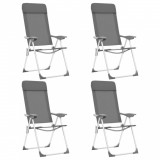 Set 4 Scaune Camping Pliante Aluminiu Gri, Reglabile, Tetiera, Greutate Maxima 120 kg