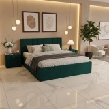 Pat Tapitat Aura Verde Catifea Premium cu Noptiere Tapitate Transport rapid