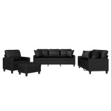 Cumpara ieftin Set de canapele cu perne, 4 piese, negru, piele ecologica