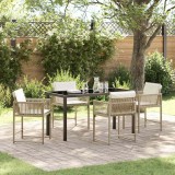 Set de dining pentru grădină , 5 piese, cu perne bej din rattan poli.