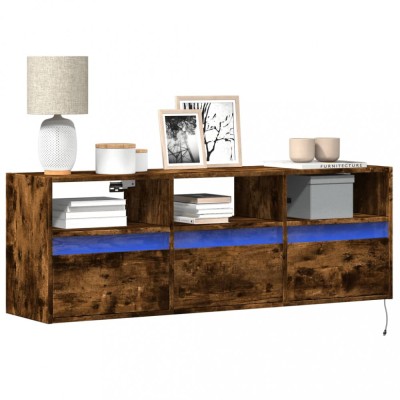 Gossi comoda tv de perete cu lumini led, stejar fumuriu, 130x31x45 cm foto