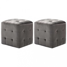 vidaXL Taburet, 2 buc., gri, 30 x 30 x 30 cm, țesătură din catifea