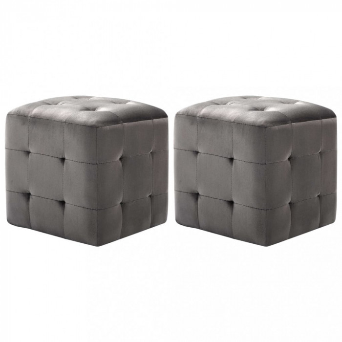 Taburet, 2 buc., gri, 30 x 30 x 30 cm, tesatura din catifea