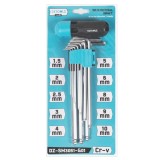 Set chei imbus Detoolz 10 piese cu maner T, otel Cr-V, 1.5-10 mm