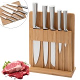 Cumpara ieftin Set universal 5 cutite otel inoxidabil pentru bucatarie Koken cu suport si tocator din bambus, ultra-ascutite, 7 piese