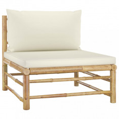 vidaXL Canapea de mijloc pentru grădină cu perne, alb crem, bambus