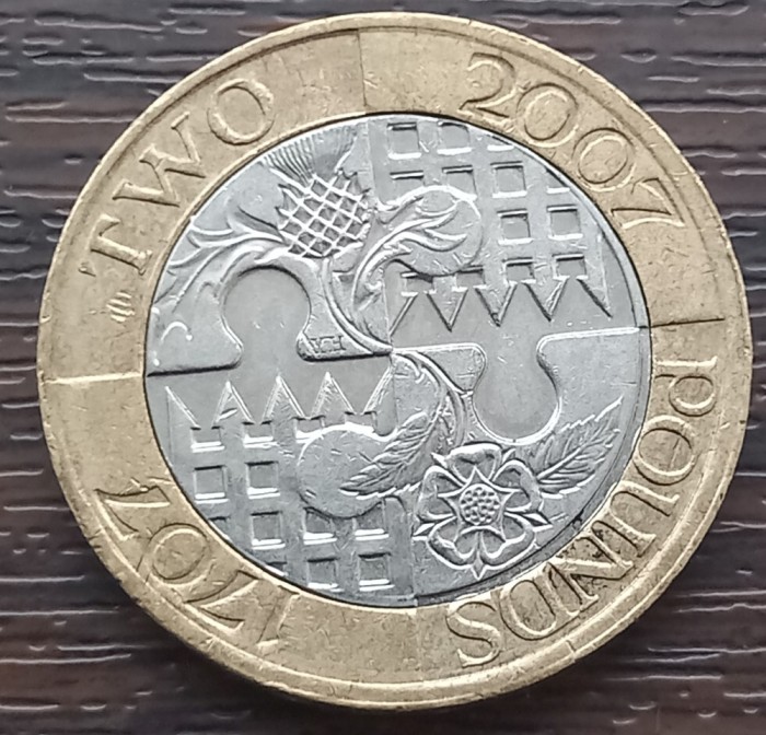 (S) MONEDA ANGLIA - 2 POUNDS 2007, ANIVERSAREA A 300 ANI - ACTUL UNIRII 1707-2007