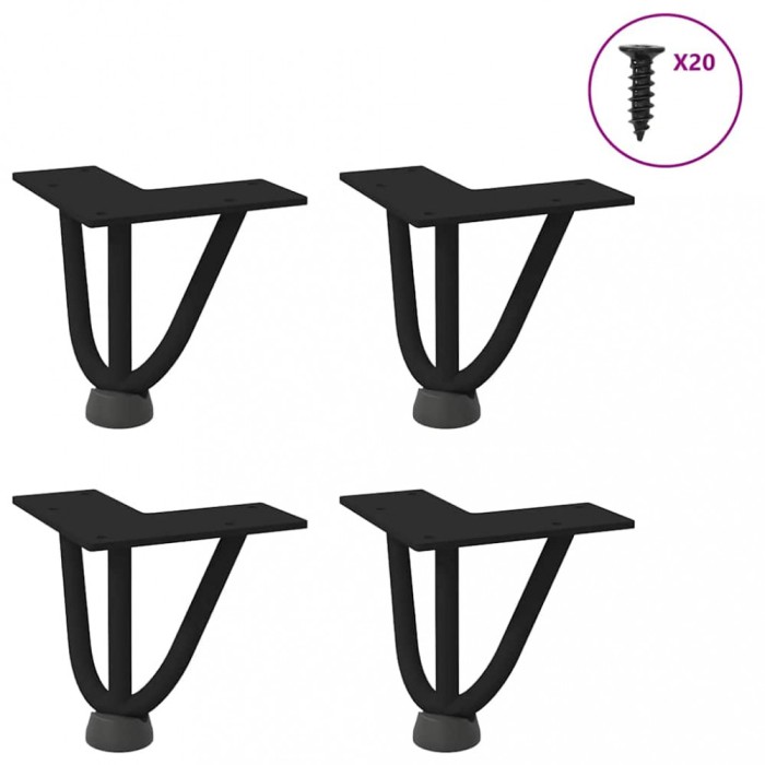 vidaXL Picioare tip agrafă pentru măsuță de cafea, 4 buc., negru, 10 cm, oțel masiv