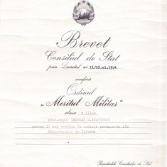 AMS# - BREVET ORDINUL MERITUL MILITAR CL. III, 1974