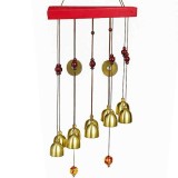 Clopotel de vant cu 10 clopotei pentru noroc si prosperitate, model Feng-Shui, auriu