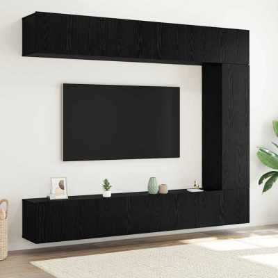 vidaXL Set de 5 piese pentru TV de la , montat pe perete, din lemn stratificat negru foto