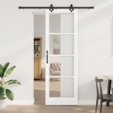 Ușă glisantă vidaXL cu set de ustensile &quot;ORKDAL&quot; Alb din lemn masiv și sticlă, Ușă interioară vidaXL cu sticlă &quot;ORKDAL&quot; Alb 78x232x4 cm
