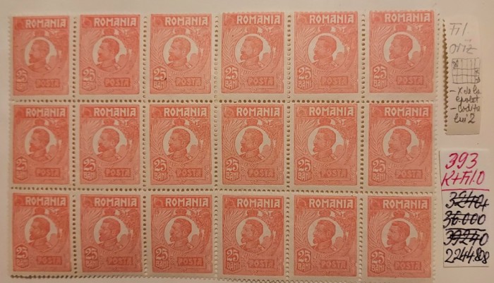 Marci postale Ferdinand 25 bani, fragment de coala cu filigran orizontal MNH