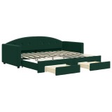 Cumpara ieftin Pat de zi cu extensie si sertare verde inchis 90x200 cm catifea