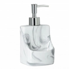 Dispenser Pufo Shadow pentru sapun lichid cu suport burete, ceramic, 17 cm, alb foto