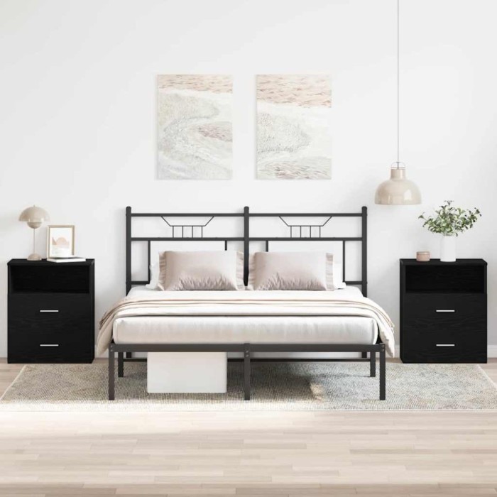 vidaXL Noptieră 2 buc Negru Stejar 50x32x60cm Lemn prelucrat