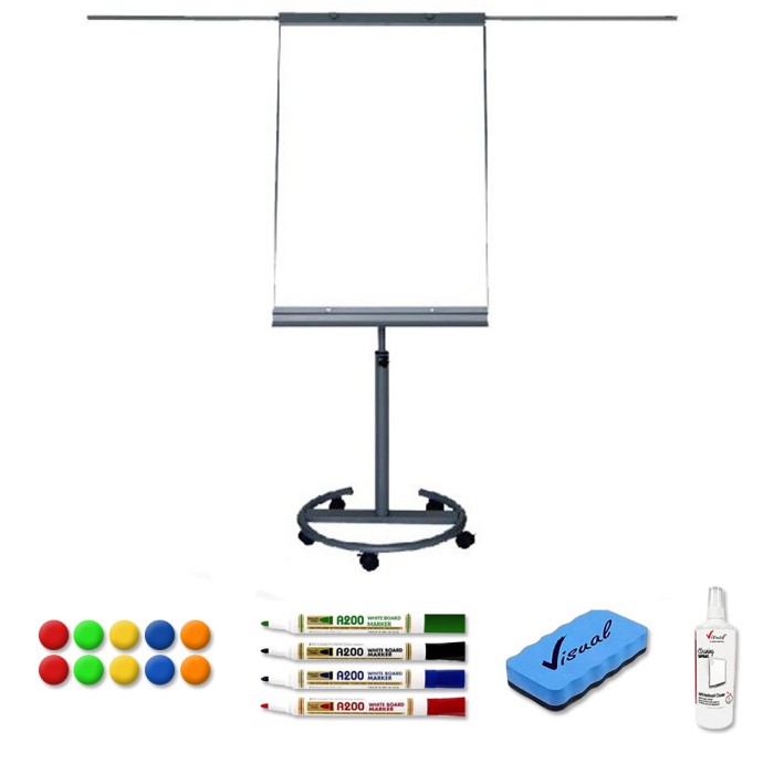 Pachet Flipchart magnetic mobil cu brate 70&amp;#215;100 cm, cu accesorii incluse, VISUAL