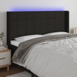 vidaXL Tăblie de pat cu LED, negru, 183x16x118/128 cm, textil