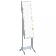 Oglinda de sine statatoare cu LED, alb, 34x37x146 cm foto