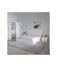 Dormitor Dante, 4 Piese, Pat 160 X 200, 2Noptiere, Dulap usi glisante cu oglinda, Culoare Alb