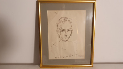 Grafica de exceptie, raritate,TABLOU portret, autor maestrul Traian Bradean foto