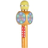 Microfon karaoke copii Pro 9, Radio FM, Bluetooth, Lumini RGB, Boxa Bluetooth, Gold