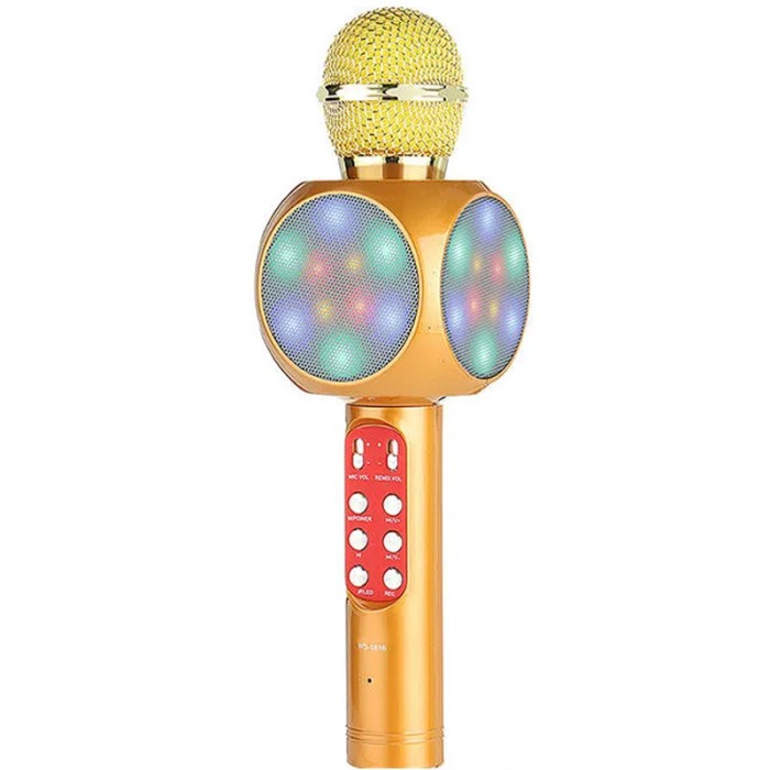 Microfon karaoke copii Pro 9, Radio FM, Bluetooth, Lumini RGB, Boxa Bluetooth, Gold