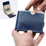 Portofel minimalist, personalizabil, din piele naturala, Loki, Bleumarin, lucrat si cusut manual, handmade