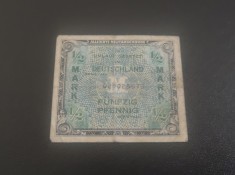 BANCNOTA- GERMANIA OCUPATIE ALIATA-1/2 MARK -1944 foto