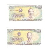 2 x Bancnota Vietnam 1000 dong 1988, serie consecutiva, aUNC