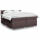 vidaXL Pat box spring cu saltea, maro &icirc;nchis, 200x200 cm, textil