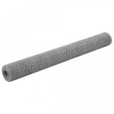 Cumpara ieftin Plasă de s&acirc;rmă, argintiu, 25x1,2 m, oțel galvanizat, hexagonal, vidaXL