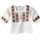 Cumpara ieftin Ie Traditionala Alba pentru Fetite cu Motiv Floral Rosu - ITF19
